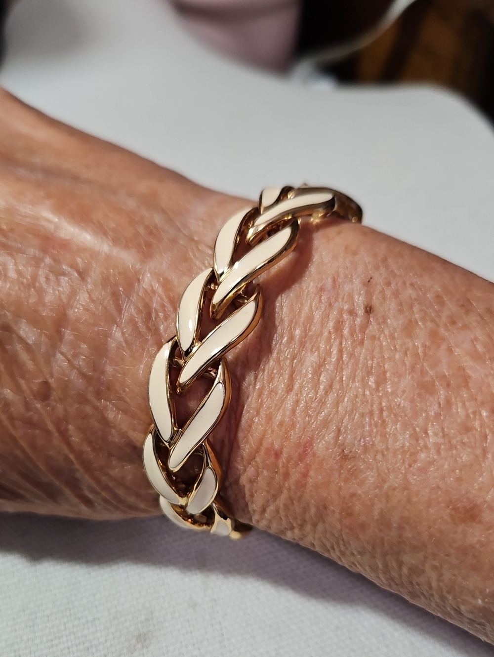 Napier Gold and Cream Enamel Link Bracelet